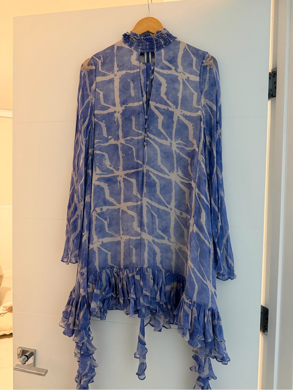 Alexis Elegant Blue Sheer Ruffle Tunic Top